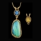 Australian fire opal spike pendant with interchangeable London blue topaz and yellow sapphire tops